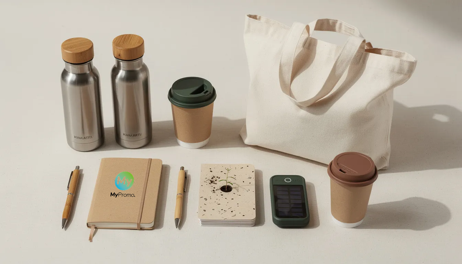Duurzame bamboe drinkfles met houten dop op witte ondergrond - eco relatiegeschenk met logo